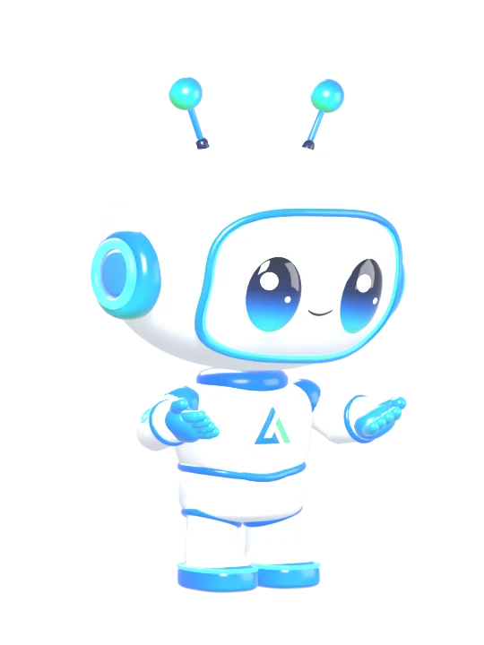 root, the Adyvance assistant, a small white robot with blue ears and two antennae